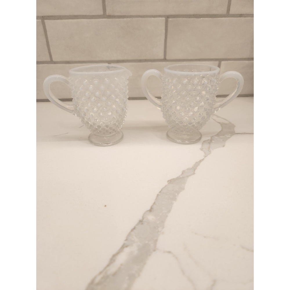 Mini Vintage Fenton Art Glass Opalescent Hobnail Creamer And Open Sugar Bowl Set